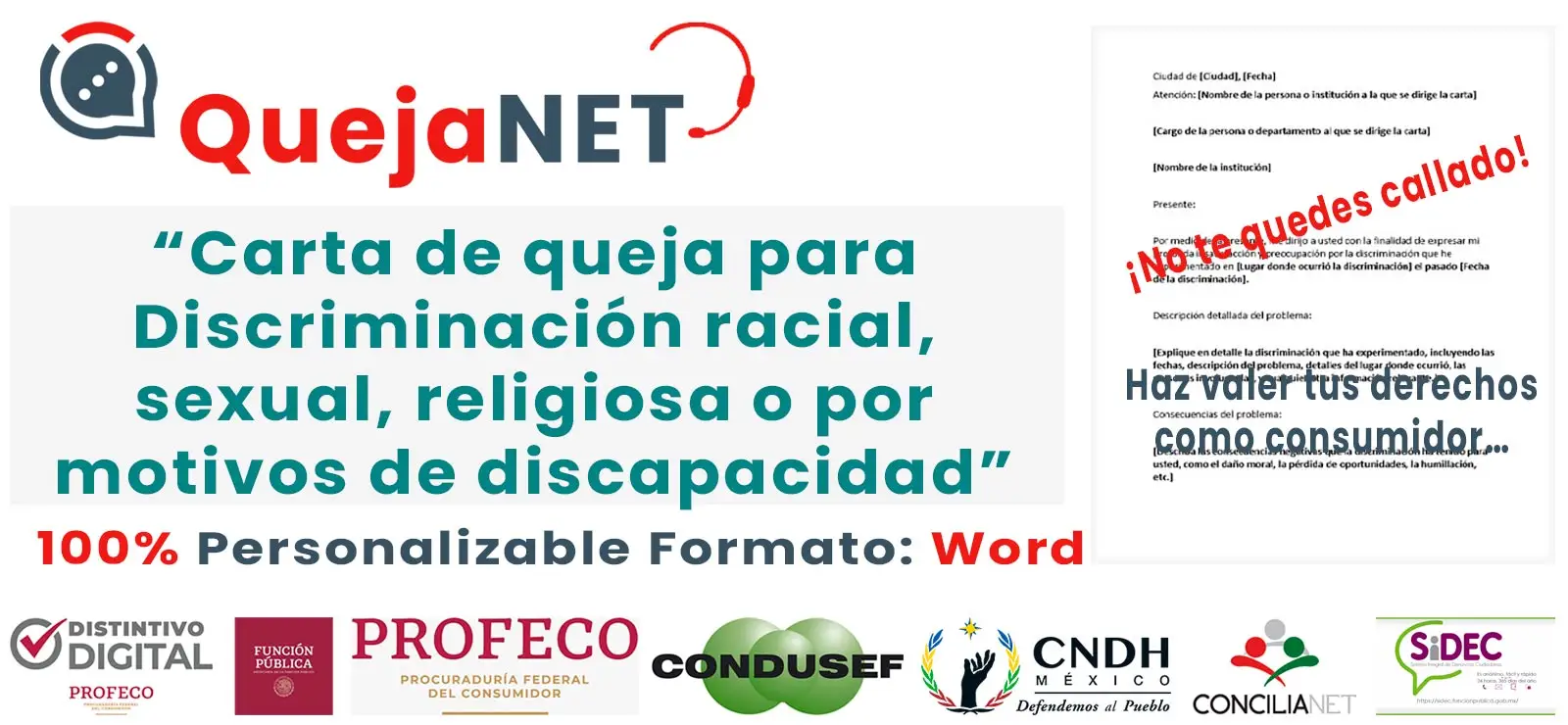 Carta de Queja o Denuncia para Discriminación racial, sexual, religiosa o por motivos de discapacidad (Discriminación) | Queja.Net Sitio Oficial de Quejas, Reclamos y Denuncias