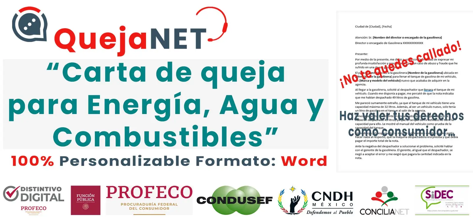 Carta de Queja o Denuncia para Energía, Agua y Combustibles (Gasolinera) | Queja.Net Sitio Oficial de Quejas, Reclamos y Denuncias