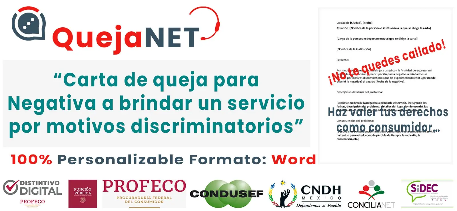 Carta de Queja o Denuncia para Negativa a brindar un servicio por motivos discriminatorios (Discriminación) | Queja.Net Sitio Oficial de Quejas, Reclamos y Denuncias