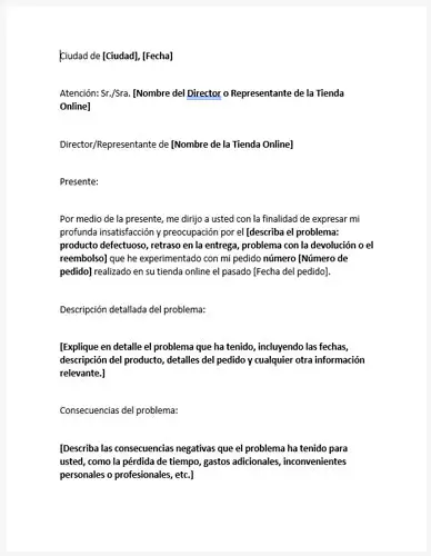 Carta de Queja para Tienda Online (Plantilla Gratis de Carta de Quejas por mal servicio al cliente) | Queja.Net Sitio Oficial de Quejas, Reclamos y Denuncias