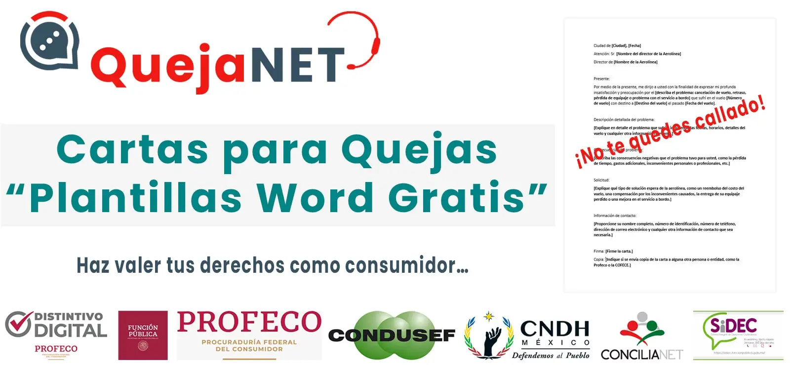 Cartas para Quejas (Plantillas Word Gratis) | Queja.Net Sitio Oficial de Quejas, Reclamos y Denuncias